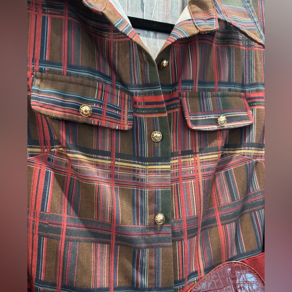 Oyrosy Retro Elegant Classy Lapel Reddish Brown Plaid Maxi Dress w/ Pockets - Picture 6 of 16